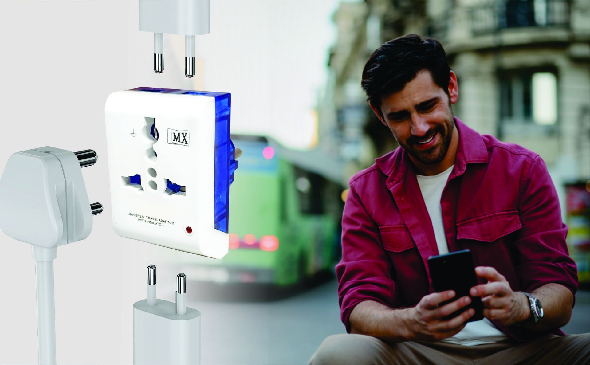 MX 2-Pin German Schuko Plug Universal Adapter Multi Connector – 3 Way, India to Europe (Schuko) Plug - Type E/F - 3 in 1 - Perfect for Laptop, Camera Charger and More with LED Indicator