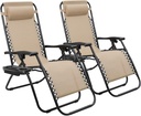 Devoko Set of 2 Zero Gravity Lounge Chairs, Outdoor Folding Adjustable Steel Mesh Recliner Chairs with Cup Holder & Removable Pillow for Patio Garden Lawn Beach (Beige)