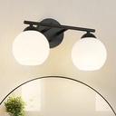Emak Black Vanity Lights for Mirror, Modern Farmhouse 2-Light Bathroom Light Fixtures Globe Bathroom Vanity Light with Milk Glass Shade, VL114-BK-ML-2