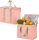 VENO 2 Pack Cooler Bag and Insulated Grocery Bags for Food Delivery, Collapsible Cooler. Reusable Shopping Bags for Groceries with Hard Bottom, Zippered, Foldable, Heavy-Duty (Peach Pink, 2 Pack)