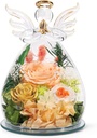 FIACO Gifts for Women Birthday Christmas Preserved Rose Forever Flower in Glass Angel Figurines Fresh Flowers for Delivery for Mom Real Colorful Roses for Grandma Wife Her from Daughter