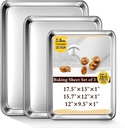 Baking Sheet Set of 3, Commercial Grade Stainless Steel Cookie Sheets for Baking, 12/16/17.5 Inch, Thicker and Firmer Baking Pans Set, Rust & Warp Resistant & Nonstick, Nontoxic&Heavy Duty&Easy Clean