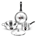 Milton Pro Cook 3-Layer Thick Triply Bottom I Induction Cookware & Gas Stove Friendly Stainless Steel 4 Pc Kitchen Set | Kadhai with Lid | Cooking Pan | Sauce Pan | 2Y Warranty