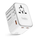 Ceptics TravelAdapter 4 in 1 65W Universal Travel Adapter with Type C - India to International Travel Adapter Plug Socket, 1 x USB, 2 x USB-C (3.1A) Fast Charging, 10 Years Warranty - White