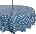 DII Ikat Outdoor Zippered Tabletop Collection Water Resistant, 60" Round Tablecloth, Blue