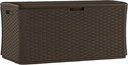Suncast 134 Gallon Extra Large All-Weather Wicker Pattern Deck Box with Lockable Lid for Garden, Garage, Patio, or Outdoor Use, Java