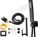 Bathroom Square Handheld Shower Head Matte Black with Wall Connector Shower Holder, Stainless Steel Hose, Towel Rack and Hand Held Showerheads Set