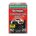 Ultrasac Contractor Bags 42 Gallon (20 PACK/w FLAP TIES), 32.75 x 44.5-3 MIL Thick Large Black Heavy Duty Industrial Garbage Trashbags for Professional Construction and Commercial use