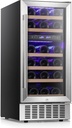 Antarctic Star Mini Fridge 15" Wine Cooler Under Counter Beverage Refrigerator Beer Wine Fridge 28 Bottles Dual Zone Built-in Freestanding Stainless Steel Double-Layer Tempered Glass Door chiller
