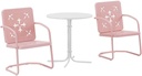 Crosley Furniture Azalea 3-Piece Vintage Outdoor Bistro Set, Retro Metal Patio Table and Chairs, Porch, Balcony, Pastel Pink Gloss/White Satin