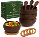 Mindful Meals Gift Set – 4 Deluxe Jumbo Coconut Bowls with Spoons & Eco Stands – Wobble-Free, Sustainable Coconut Dinnerware in Premium Gift Box