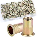 115Pcs M6 Rivet Nuts, Metric Zinc Plated Finish Carbon Steel Flat Head Threaded Insert Nutsert Kit