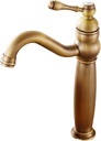 Basin Faucets Gold/Antique Bronze Solid Brass Bathroom Sink Faucet with Ceramic Single Handle Hole Wash Basin Mixer Tap WC Taps(Antique Tall)