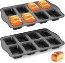 HONGBAKE 2 Pack Mini Loaf Baking Pans 8-Cavity, Nonstick Small Cornbread Pan, Tiny Banana Bread Pan Set, Heavy Duty Brownie TIn, Dark Grey