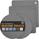 Silicone Trivet Mats 4 Heat Resistant Pot Holders Multipurpose Non-Slip Hot Pads for Kitchen Potholders, Drying mat, Jar Opener, Spoon Holder, Coaster.(Dark Grey)