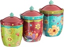Tunisian Sunset 3-Piece Ceramic Canister Set – Colorful Floral Kitchen Storage Jars with Lids, Includes 104 oz., 72 oz., and 54 oz. Sizes for Flour, Sugar, Coffee & Dry Goods