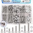 Nuts and Bolts Assortment Kit, 304 Stainless Steel Bolts 8 Sizes #6-32#8-32#10-24 Phillips Pan Head Machine Screws, Assorted Bolts, Nuts and Washers Kit (237PCS)
