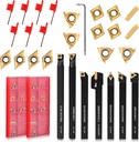 21PCS Indexable Lathe Turning Tools Set 3/8"10mm Shanks,7Pcs Metal Turning Tool Holders & 14Pcs Carbide Inserts for Turning,Grooving,Threading,Boring bar,and Cutting Tool