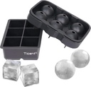 Ticent Ice Cube Trays (Set of 2), Silicone Sphere Whiskey Ice Ball Maker with Lids & Large Square Ice Cube Molds for Cocktails & Bourbon - Reusable & BPA Free