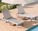 WACASA Outdoor Chaise Lounge Chairs Set of 2, Oversized Lounge Chairs with 5-Level Adjustable Backrest & Cup Holder, Resin Waterproof Pool Lounge Chair for Poolside, Patio, Beach, Yard, Gray