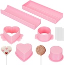 Circle and Heart Cake Pop Cutter and Pusher with 9 Inch Tray and 30Pcs Sticks Cake Pop Mold and Tray Set 3D Easy Release Design for Home Baking Cake Shop DIY Dessert Making(Pink) ﻿