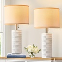 Table Lamps for Living Room Set of 2, Ceramic Table Lamps for Bedroom, 20" Modern Lamps for Night Stands, White