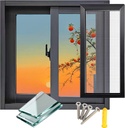 Basement Window Shed Windows Replacement Window Aluminum Alloy Frame Insulated Glass Ventilation Household Sliding Windows for Bathroom Chicken Coop Garage Greenhouse(Black,26x17in)