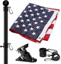 American Flag and Flag Pole for House Outside, 5ft Heavy Duty Flag Poles Kit with 3x5 Embroidered USA Flag, Tangle Free Steel Black Flag Pole with Bracket for Residential, Commercial, Outdoors Garden