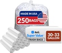 Reli. 30-33 Gallon Trash Bags Heavy Duty | 250 Count Bulk | Clear Large Trash Bags 30+, 32 Gallon | Made in USA