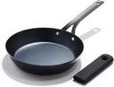 OXO Obsidian Pre-Seasoned Carbon Steel, 8" Frying Pan Skillet with Removable Silicone Handle Holder, Induction, Oven Safe, 1.8 Liters, Black