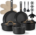 CAROTE 20pcs Pots and Pans Set Non Stick, Nonstick Cookware Set, Dishwasher/Oven/Fridge Safe Pots and Pans, Removable Handle RV Oven Safe Cookware, Induction Kitchen Set, Black