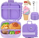 Lunch Box with 13oz Soup Thermo for Hot Food Kids Insulated Food Jar Container with Silicone Water Cup and Spoon & Fork Leak Proof Bento Box Set with 5 Compartment for School Travel