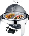 Electric Food Warmer Stainless Steel Buffet Warmer with Viewing Window, Removable Tray, Quick Heating Buffet Server, Hot Pot Round Catering Tray for Keeping Food Warm (B)