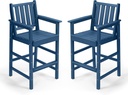 Adirondack Bar Chair Set of 2, HDPE Tall Adirondack Chairs Bar Stools with Footrest, Outdoor Bar Height Stool Chair Set, HDPE Patio Barstools Set for Poolside, Balcony, Garden, Navy