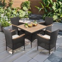 RoyalCraft 5 Piece Patio Wicker Dining Sets for 4, Water-Resistant Rattan Outdoor Dining Table and 4 Chairs with Wood Table Top, Conversation Set Removable Cushions for Deck, Garden, Backyard, Gray