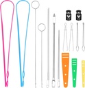 Tudniky 16 PCS Drawstring Threader, Loop Turner Sewing Tool with Flexible Hoodie String Threader and Cord Locks, Easy Drawstring Threader Bodkin Sewing Tool for Shorts Pants Jackets Coats Hoodies