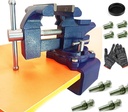 MYTEC 2-In-1 Work Bench Vise, Upgraded Multi-Purpose Table Vice, Universal Rotate 270°Work Clamp-On Vise, 4.5" blue