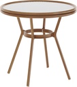 Flash Furniture Lourdes Indoor/Outdoor Commercial Bistro Table - Tempered Glass Top - PE Rattan - Natural Bamboo Print Aluminum Frame - 31.5" - White/Gray